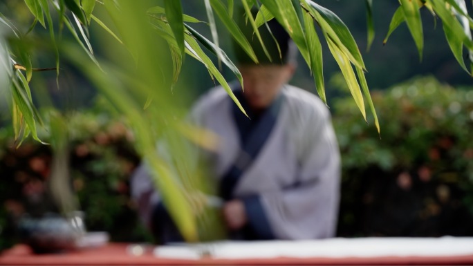 古代文人写毛笔字游玩