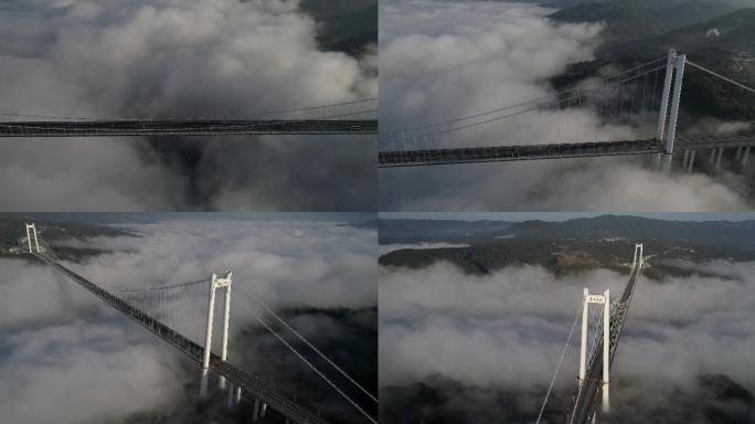 航拍云雾中的龙江大桥