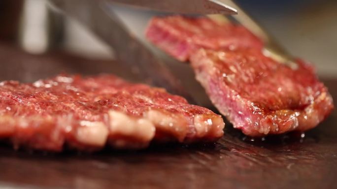 烤肉炭火高速镜头烤牛肉烤五花肉烤牛排