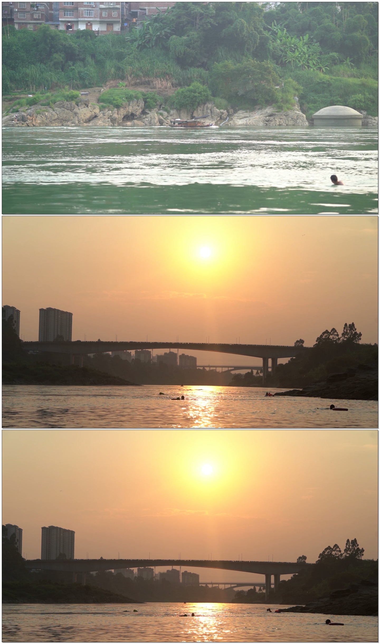 红水河河面小船夕阳西下实拍视频HLG