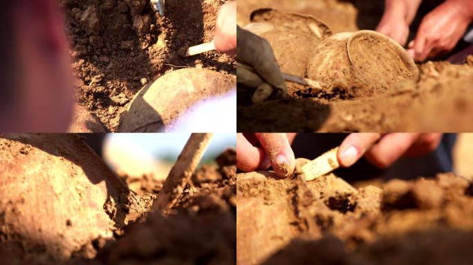 挖掘现场考古文物陶器陪葬品B001