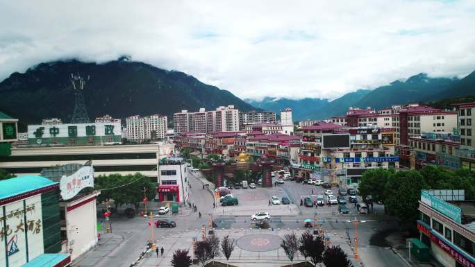 林芝城市航拍调色后期风景