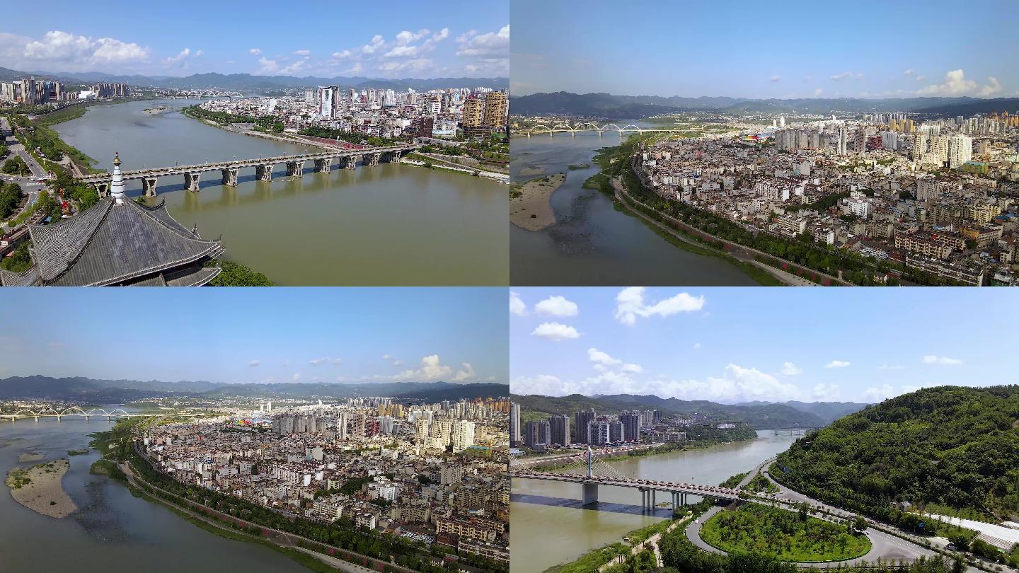 陕西安康汉江大桥航拍素材建筑