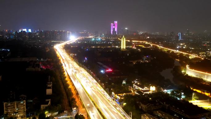 航拍延时-南京城市交通应天大街高架桥