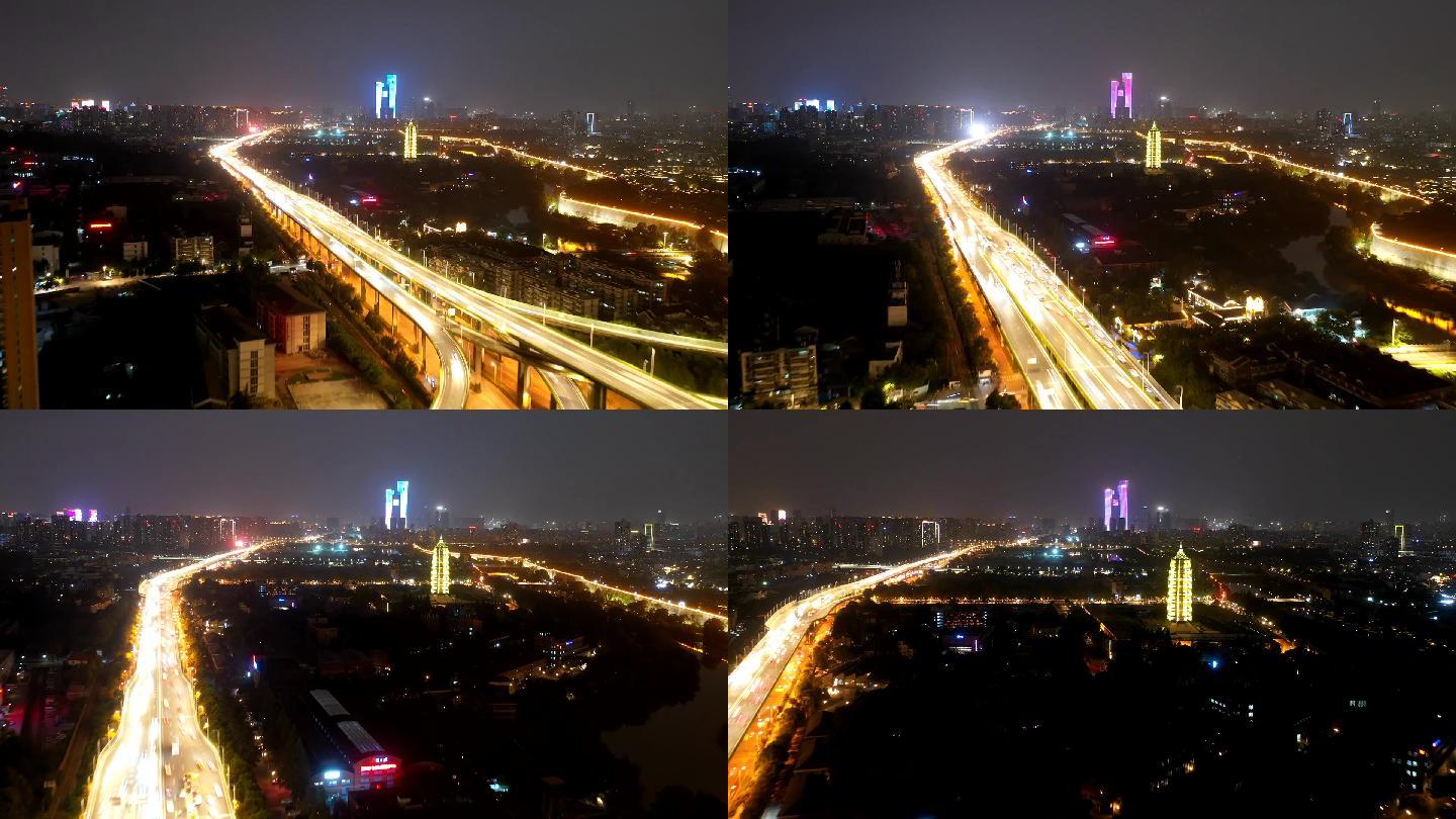 航拍延时-南京城市交通应天大街高架桥