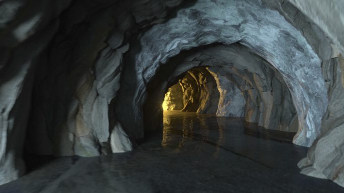 岩石洞穴里传出的光亮3D渲染