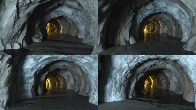 岩石洞穴里传出的光亮3D渲染