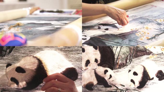 蜀绣刺绣熊猫4K