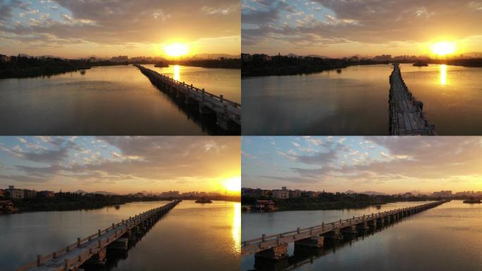 安平桥航拍绚烂夕阳环绕拍摄