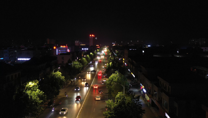 4K夜景街道马路车辆航拍