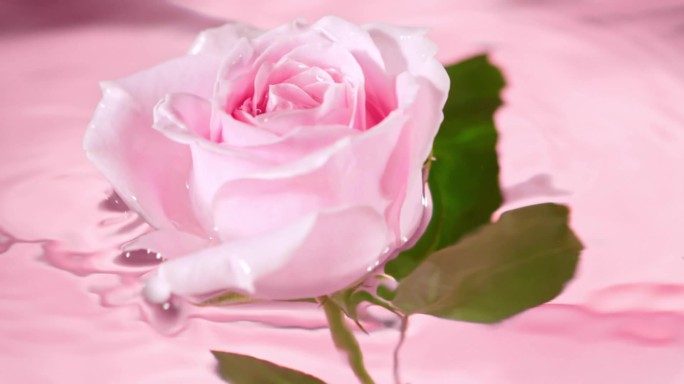 粉色玫瑰花出水