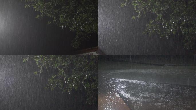 夜雨下大雨雨滴滴落雨水水灾恶劣天气