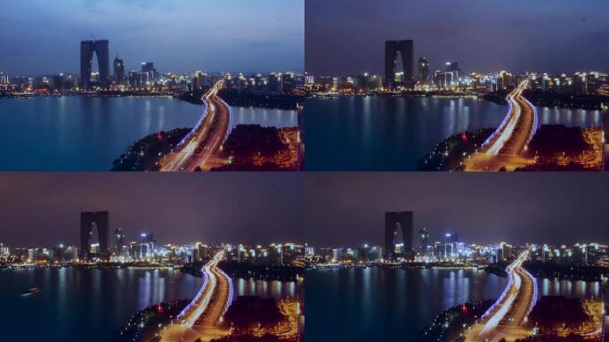 苏州金鸡湖东方之门日转夜延时摄影