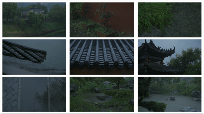 古建筑庭院唯美下雨画面