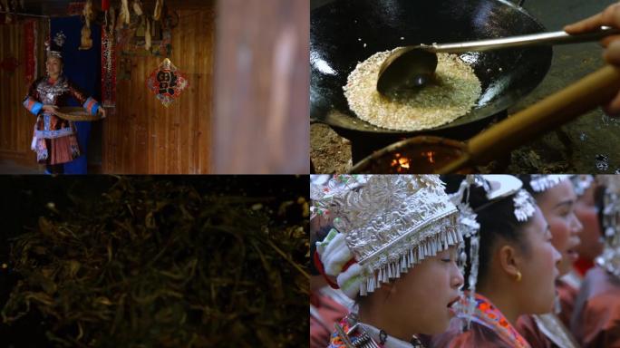 少数民族侗族传统美食打油茶穿带银饰