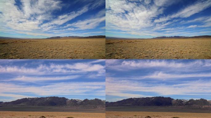 新疆戈壁滩蓝天白云延时摄影