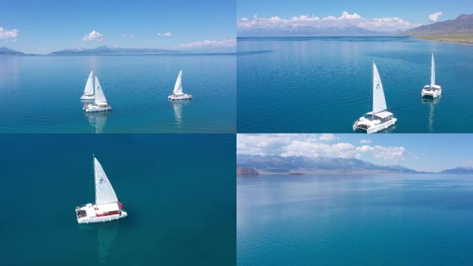 4K新疆赛里木湖帆船航拍