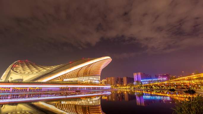 成都露天音乐公园音乐喷泉成都地标夜景延时