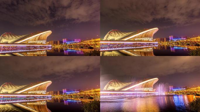 成都露天音乐公园音乐喷泉成都地标夜景延时