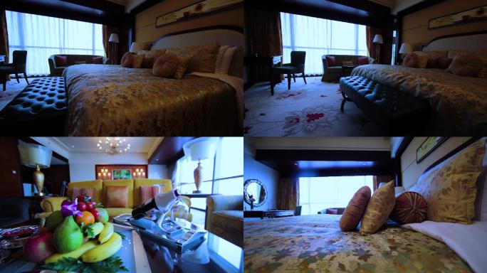 五星级酒店客房套间，大床，卫生间，客厅
