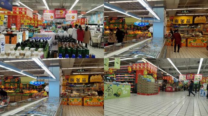 实拍购物超市顾客日用食物水果