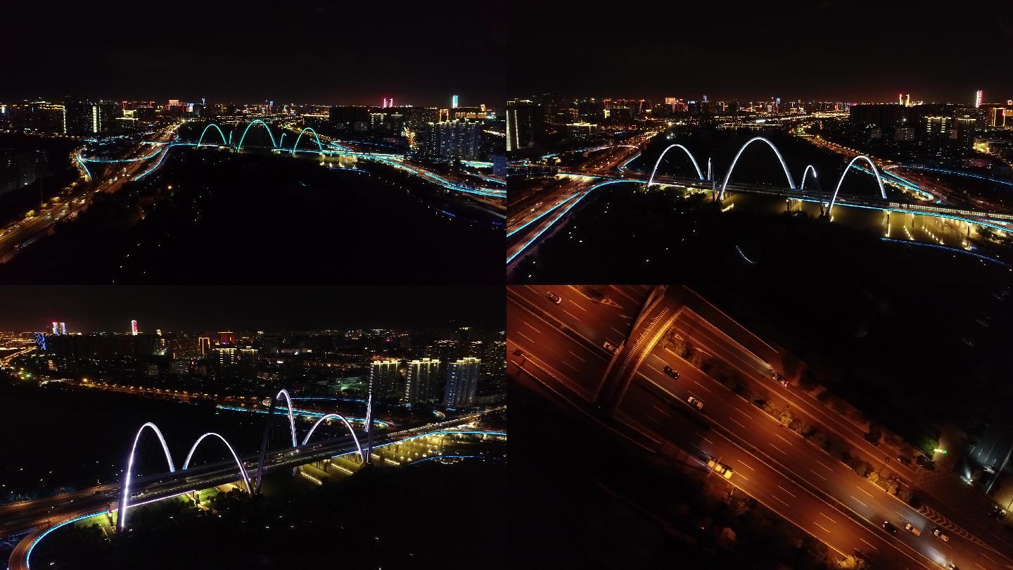 无人机航拍山西太原北中环桥夜景4K