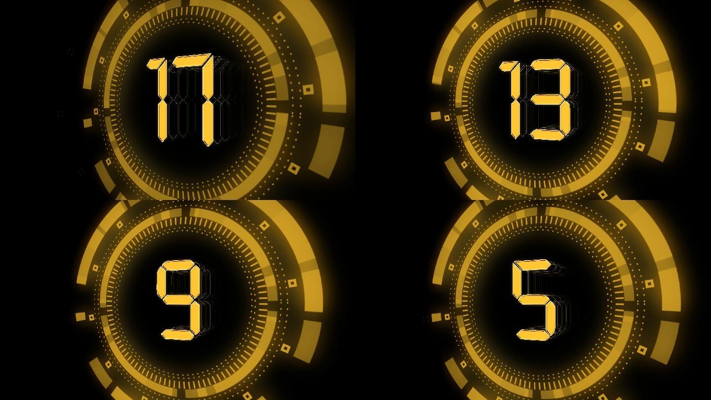 金黄色科技液晶扫描20秒倒数计时通道视频_1920x1080_高清视频素材