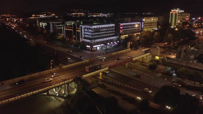 长沙夜景的城市航拍空镜头