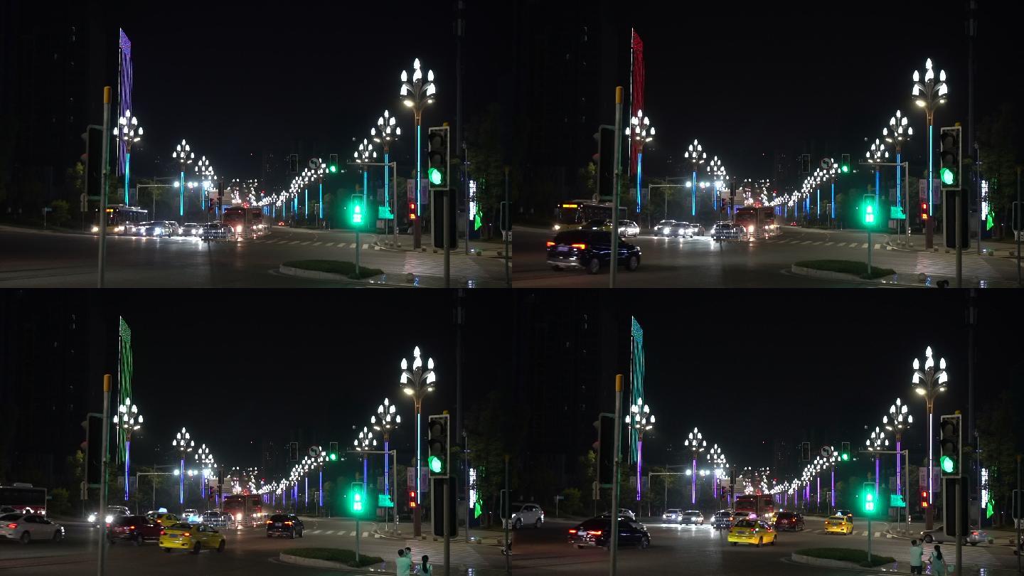 重庆两路地区同茂大道的夜晚红绿灯