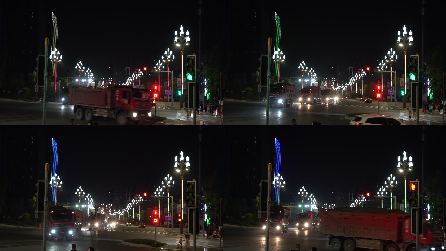 重庆两路地区同茂大道的夜晚卡车过红绿灯