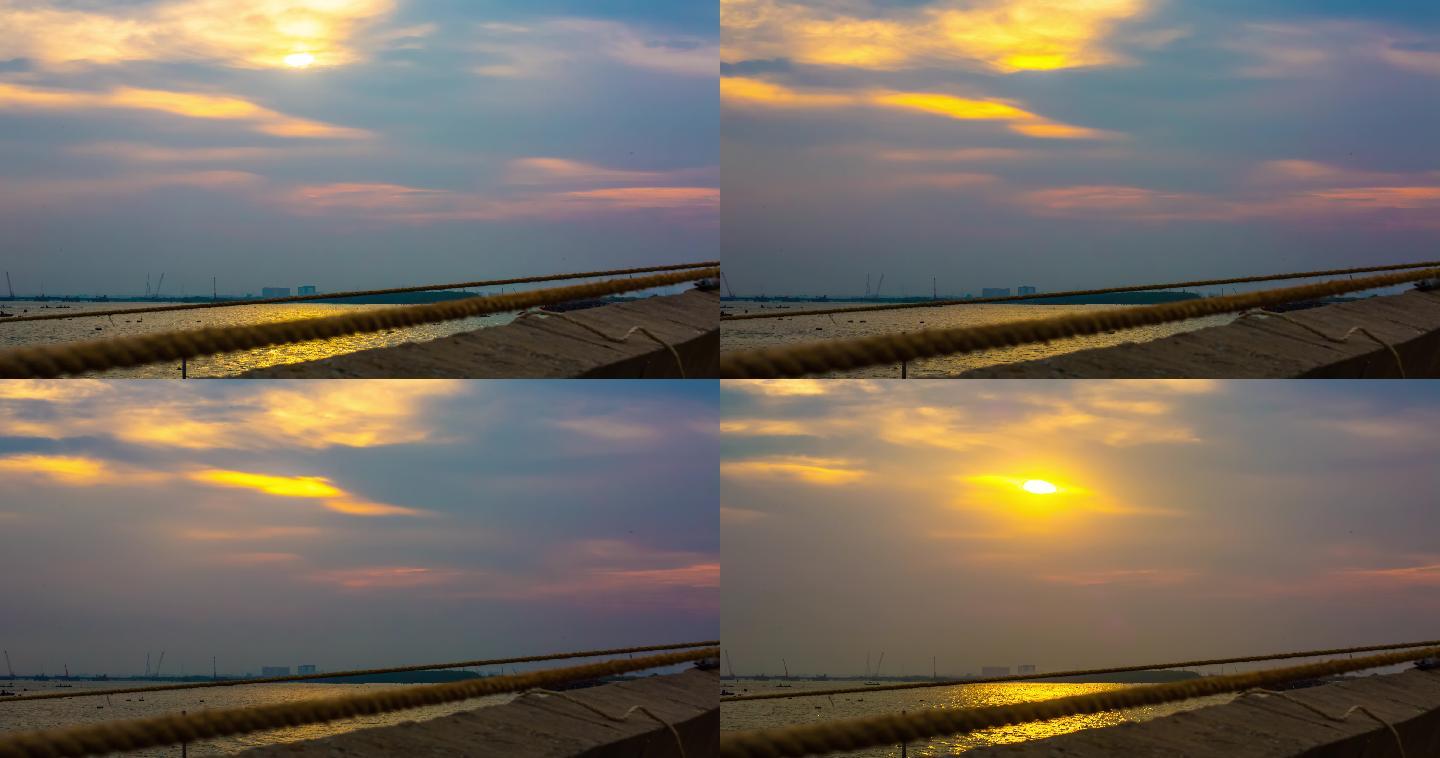 海邊多雲天氣的夕陽4k素材_4096x2160_高清視頻素材下載(編號:4957342