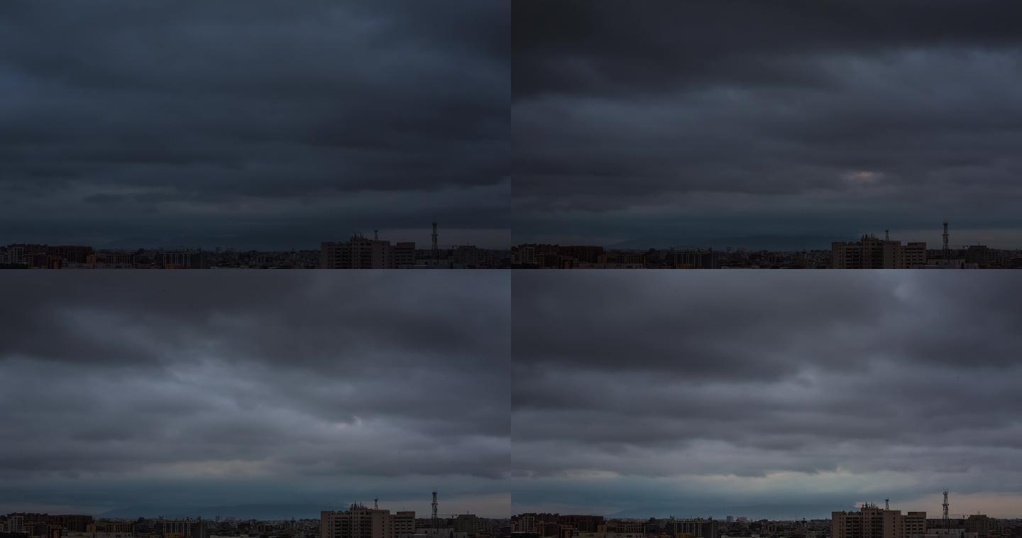清晨城市上空飞快流动的阴云4K延时视频