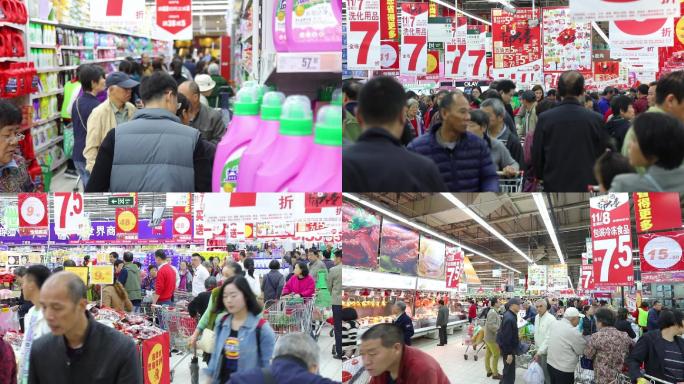 春节国庆节超长超市人流排队画面