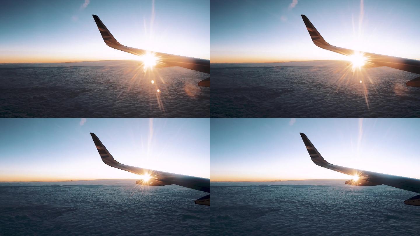 飞机机翼逆光视频