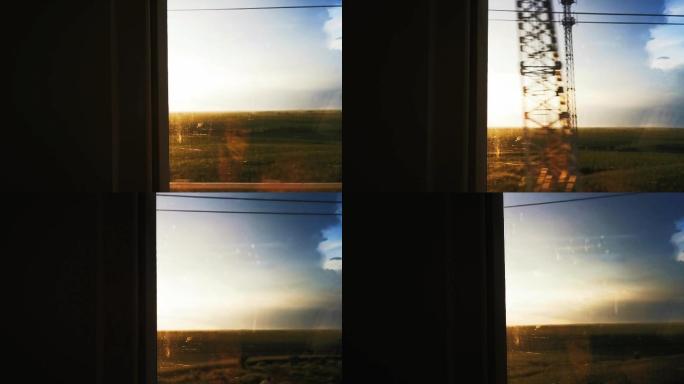 傍晚火车窗外风景