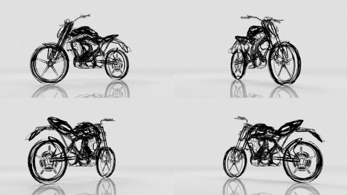 手绘效果摩托车线框笔触三维模型