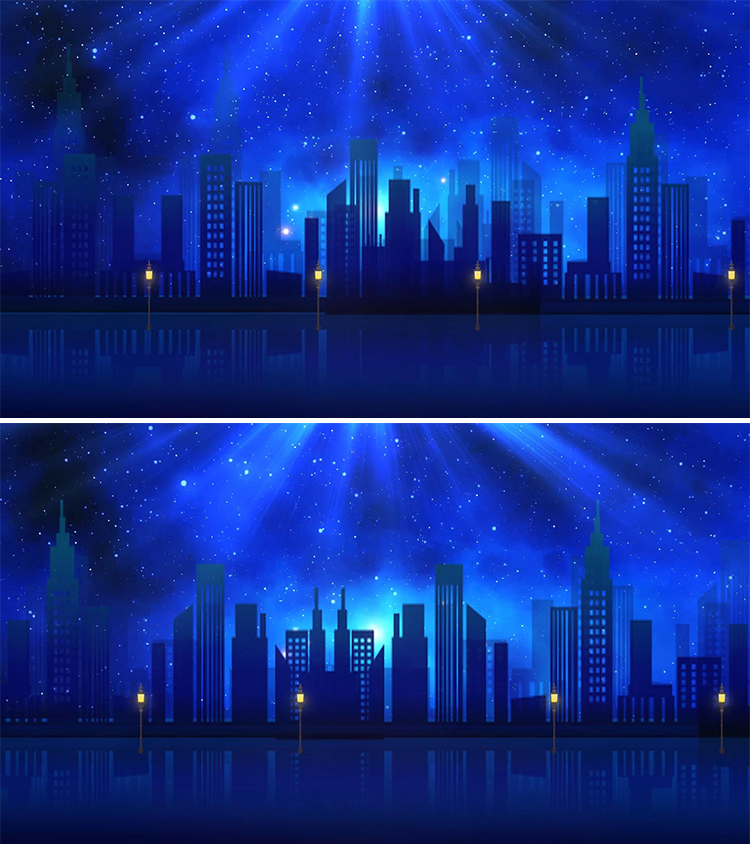蓝色星空城市剪影动态背景视频