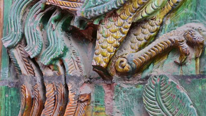 韩城市文庙古建筑琉璃雕塑实拍1