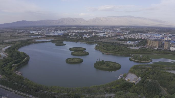 4K-HLG原素材-张掖润泉湖公园航拍