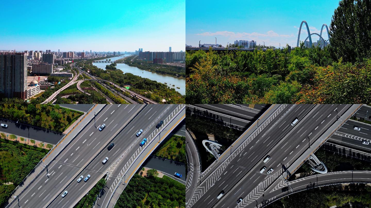 4K城市航拍马路立交桥、航拍交通