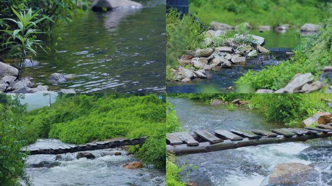 小桥流水自然景观木桥山泉