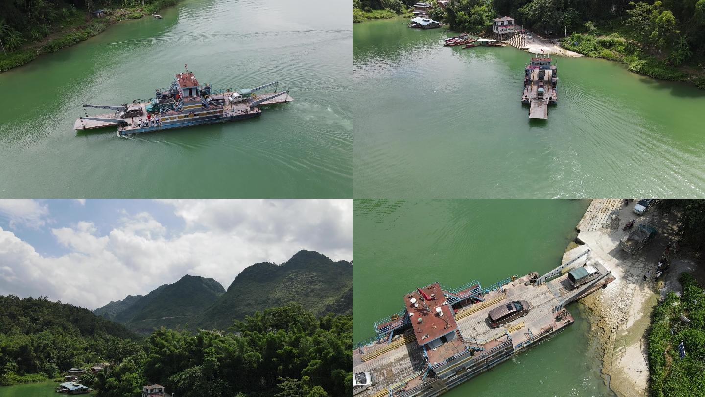 广西江河渡船过渡轮渡口航拍