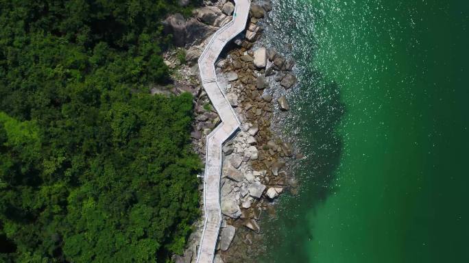 小梅沙盐田栈道山海风景航拍4K