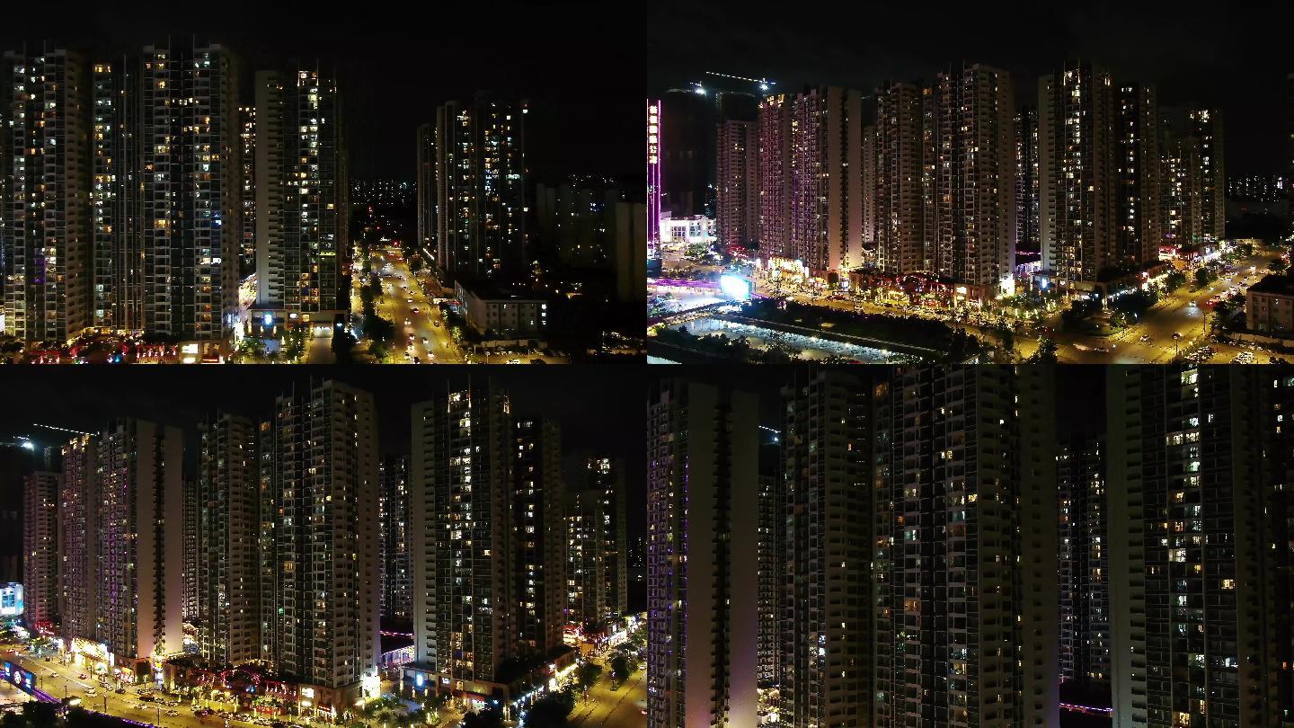 大型小区广州祈福新村商品房航拍夜景