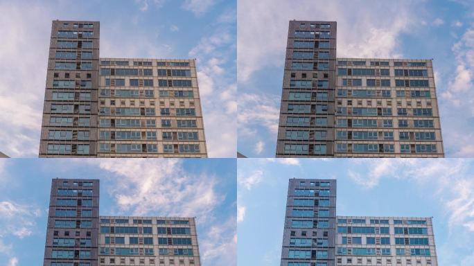深圳自贸中心延时拍摄楼顶建筑蓝天白云