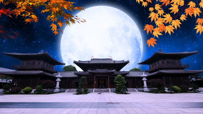 中国古建筑星空月亮星空小品背景视频