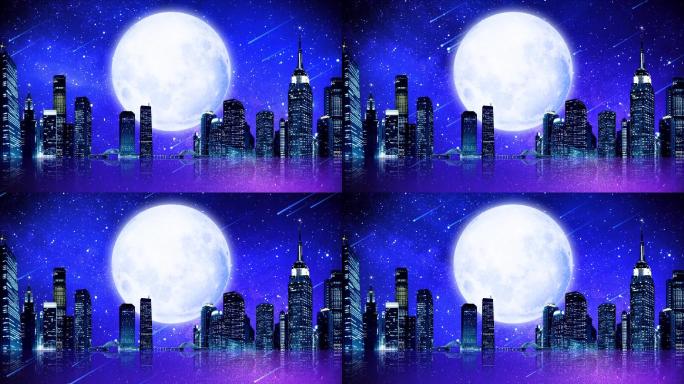 城市夜景星空月亮走屏LED舞台背景视频