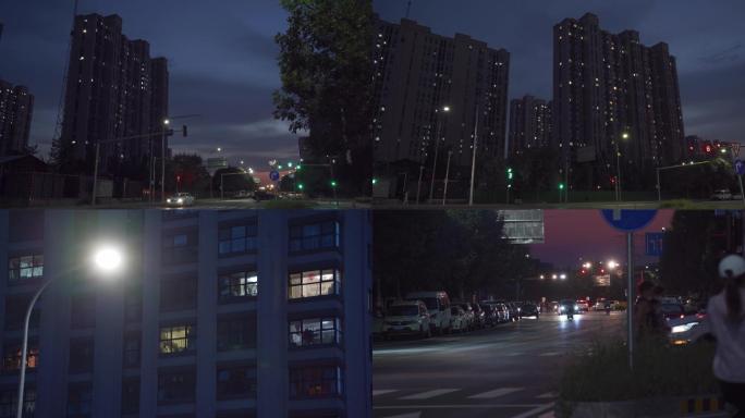 【4K】夜幕降临的万家灯火路口车辆