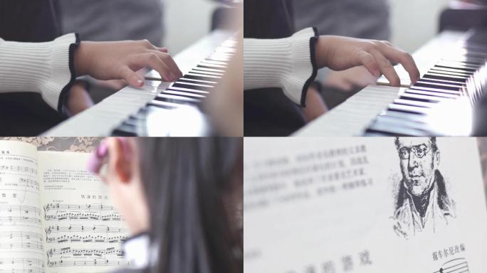 女孩，弹钢琴，手，特写慢动作实拍4k