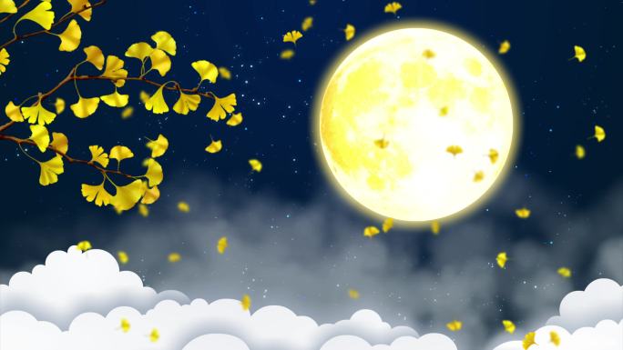 4K银杏树月亮背景循环